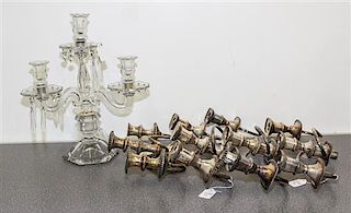 A Continental Glass Three Light Candelabra Height 13 1/4 inches.