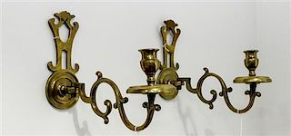 * A Pair of Dutch Baroque Style Brass Sconces Depth 12 inches.