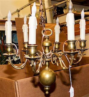 * A Dutch Baroque Style Brass Six-Light Chandelier Height 13 1/2 inches.