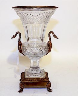 An Empire Style Gilt Bronze Mounted Cut Glass Vase. Height 15 inches.