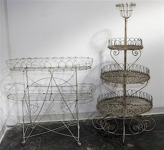 * Two Victorian Wirework Planters Height of taller 57 inches.