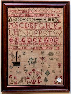 * An English Sampler Height 16 3/4 x width 12 inches.