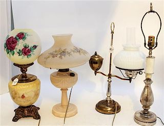 * Four Victorian Style Table Lamps Height of tallest overall 18 1/2 inches.