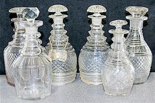A Group of Six Glass Decanters. Height of tallest 11 1/2 inches.