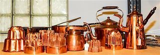 * A Collection of Copper Kitchen Articles Width of widest pan 23 inches.