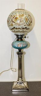 A Silver-Plate Banquet Lamp Height 33 1/4 inches (overall).