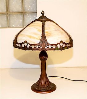An American Slag Glass Table Lamp. Height 22 x diameter of shade 16 inches.