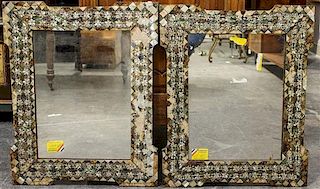 * A Pair of Abalone Inlaid Mirrors. Height 22 5/8 x width 18 1/2 inches.