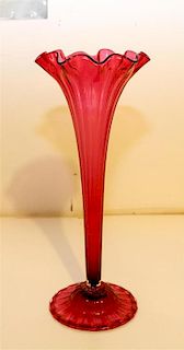 A Stevens & Williams Cranberry Glass Vase Height 15 3/8 inches.