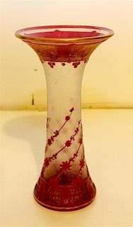 A Cameo Glass Vase Attributed to Mont Joye Height 9 3/4 inches.