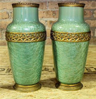 A Pair of Serrauguemenes Ceramic Vases Height 11 1/2 inches.