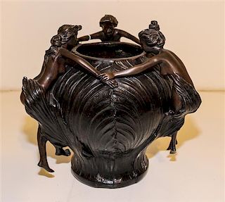 An Art Nouveau Bronze Vase. Height 12 1/2 inches.