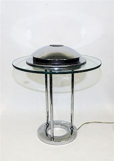 A Chrome and Glass Table Lamp. Height 16 inches.