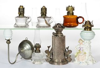 ASSORTED PATTERN MINIATURE LAMPS, LOT OF SEVEN