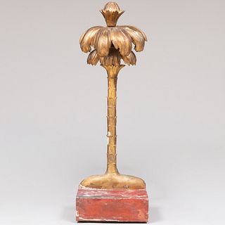 Giltwood Palm Tree on a Red Painted Stand