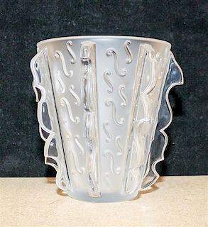 * A Lalique Molded and Frosted Glass Vase. Height 7 1/4 inches.