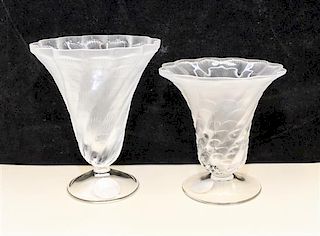 * Two Lalique Frosted Glass Vases. Height of taller 6 inches.
