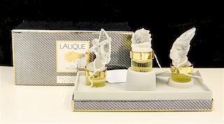 * A Group of Three Lalique Frosted Glass Perfume Bottles. Height of tallest 5 1/2 inches.