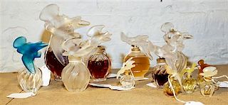 * A Collection of Twelve Molded and Frosted Glass Perfume Bottles Height of tallest 6 inches.