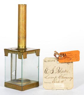 BRASS AND GLASS E. S. BLAKE'S PERPETUAL PATENT MODEL LAMP CHIMNEY