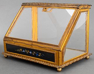 French Pietra Dura-Mounted Glass Vitrine, 19th C.