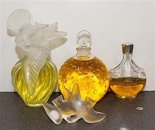 * Three Large French Glass Perfume Bottles. Height of tallest 12 1/2 inches.