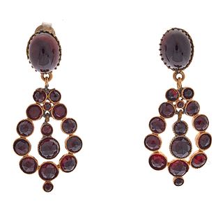 Pair of Victorian Garnet, 14k Rose Gold Earrings