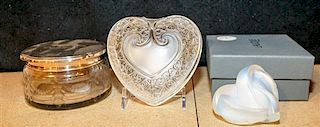 * A Lalique Frosted Glass Heart Shaped Box Width of box 4 3/4 inches.