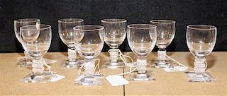 * A Set of Eight Lalique Glass Cordials Height 3 1/4 inches.