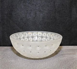 A Lalique Molded and Frosted Glass Bowl. Diameter 10 inches.