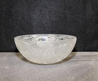 A Lalique Molded and Frosted Glass Bowl. Diameter 9 1/4 inches.