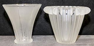 Two Lalique Molded and Frosted Glass Vases. Height of taller 6 1/2 inches.