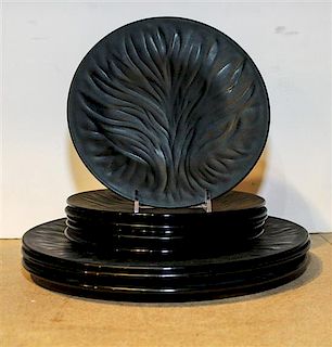 A Partial Set of Lalique Molded and Frosted Glass Plates Diameter of dinner plate 11 inches.