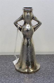 A Greek Silver Figural Candlestick Holder, Ilias Lalaounis, Athens, 20th Century, in the form of a female figure and worked w