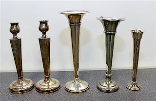 A Pair of American Silver Candlesticks Height of first 7 1/2 inches.