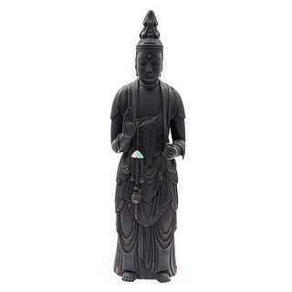 South Asian Carved Wood Figure of Buddha