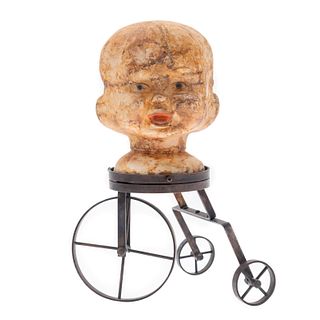 Studio Art Sculpture, Triple Face Baby on Tricycle