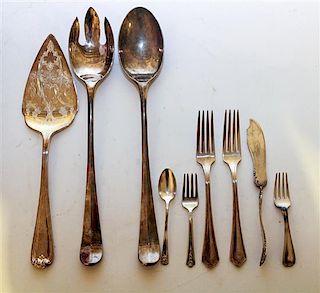 * A Group of Silver and Silver-Plate Flatware and Servers, , comprising: 7 salad forks, table spoon, casserole spoon, Gorham