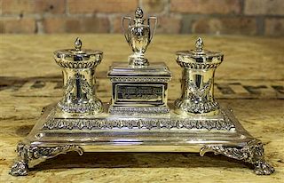 A Silver Victorian Inkwell. Length 8 inches.