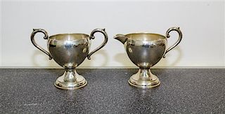 An American Silver Creamer and Sugar, Preisner Silver Co., Wallingford, CT, each of baluster form, weighted.