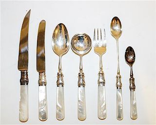 An English Silver-Plate and Mother-of-Pearl Flatware Service Length of dinner knives 9 1/4 inches.