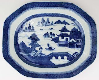 Chinese Canton Blue And White Export Porcelain Platter