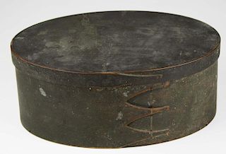 19Th C Shaker Oval Box In Old Green Paint