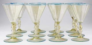 12 Fine Venetian Murano Handblown Glass Wine Goblets