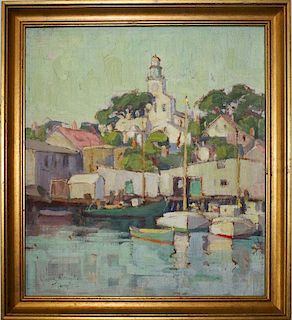 Anne Congdon (American 1873-1958) Provincetown Harbor Oil On Board