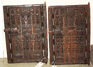 Pair Of Dogon African Wood Carved Granary Doors.