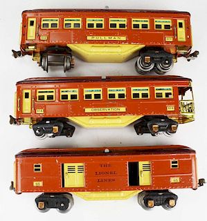 Three Lionel Lines Passenger Cars.