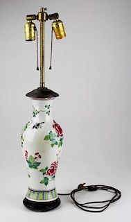 Ca. 1800 Chinese Famile Rose Decorated Vase / Lamp.