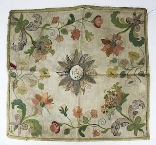 Ca 16Th C Elizabethan Embroidered Chalice Veil Initialed Ihs