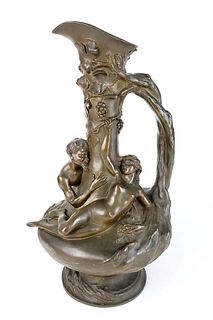 19th C. Figural Bronze Urn Signed Noel Ruffier 1847-1921, France